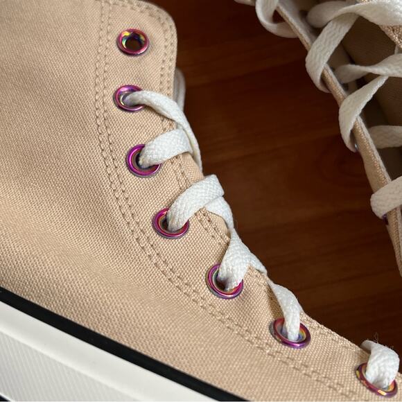 NEW Womens Size 9.5 Custom Converse Lift OX High Top Platform Tan Canvas Shos - Picture 3 of 10